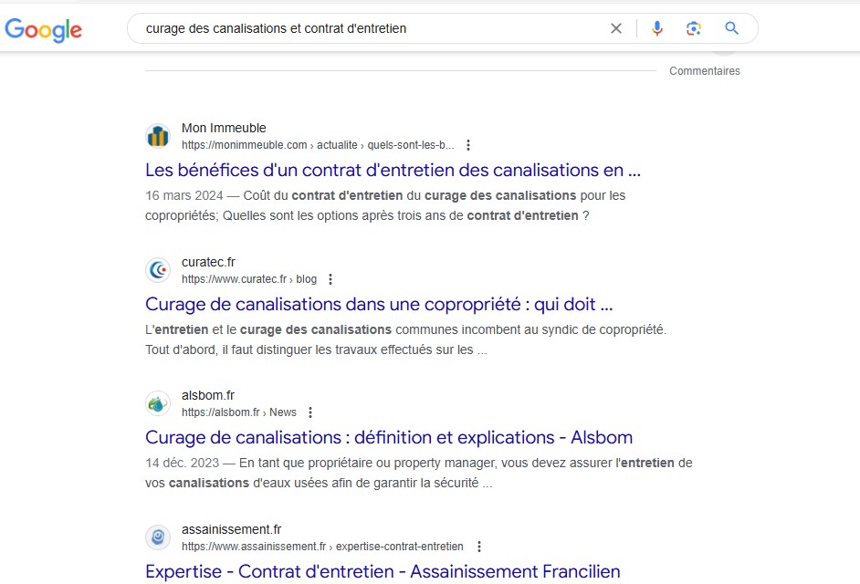 analyse article curage des canalisations Guide seo naturel blueseodesign